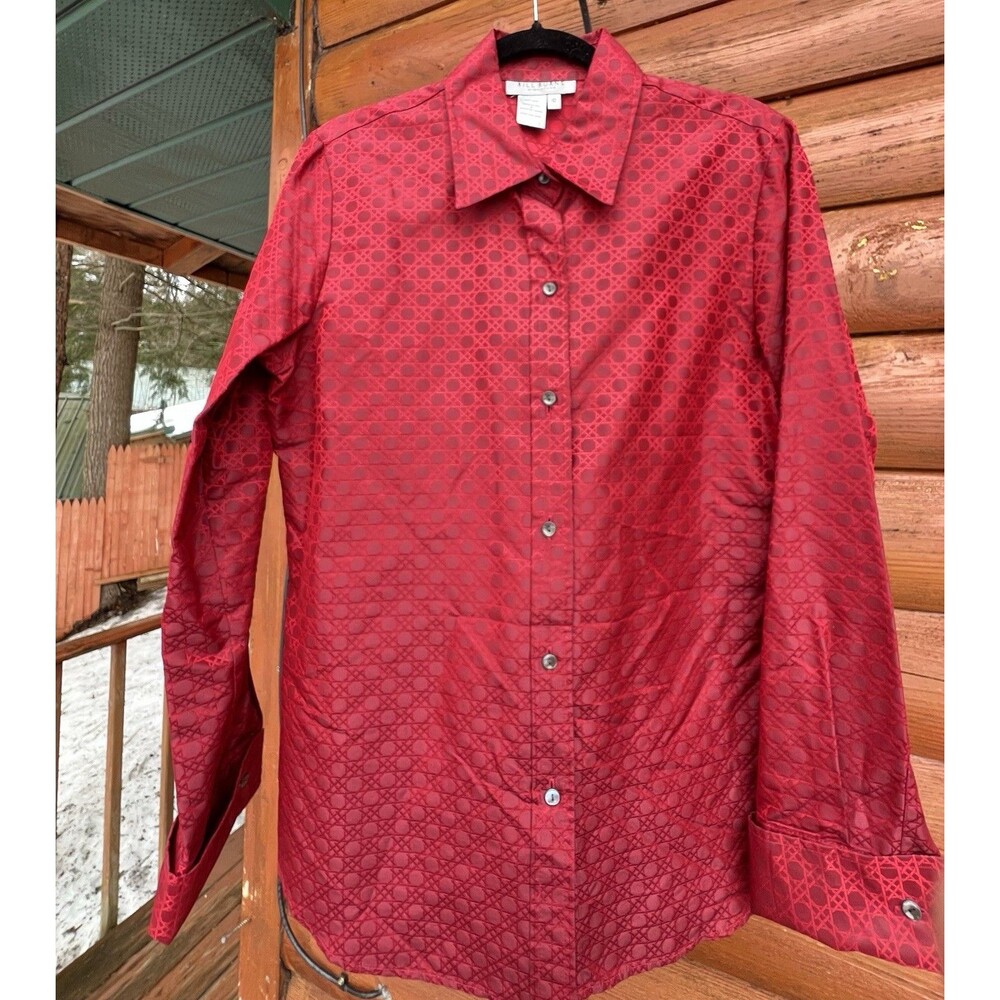 Vintage 90’s Bill Burns Signature 100% Silk Blouse Geometric Red Size 12